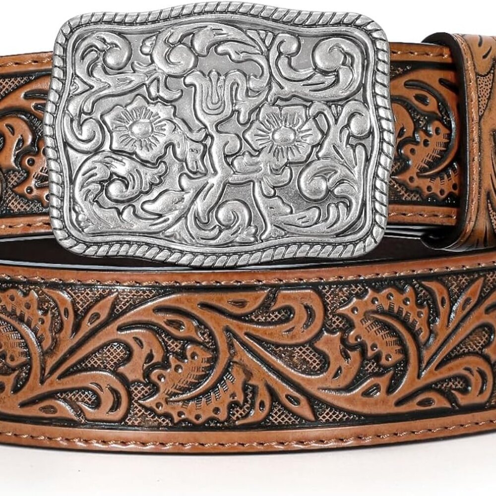 Western Belts for Women Men Cowgirl Cowboy Embossed Engraved Tooled Leather Belt